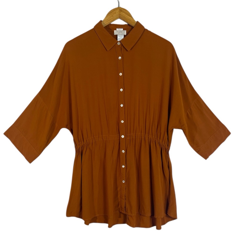 L Space Pacifica Tunic in Amber Size XS/S Loose Fit Button Front 100% Rayon - Picture 5 of 8